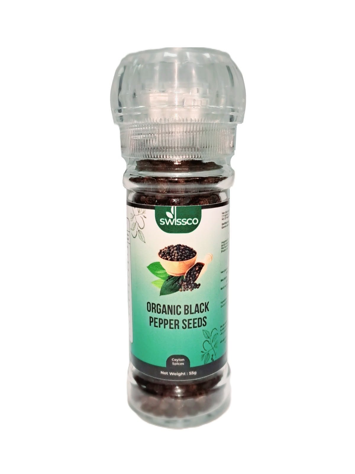 Swissco Organic Black Pepper Seeds Grinder 55 Grams 🇱🇰 | Premium Ceylon Black Pepper