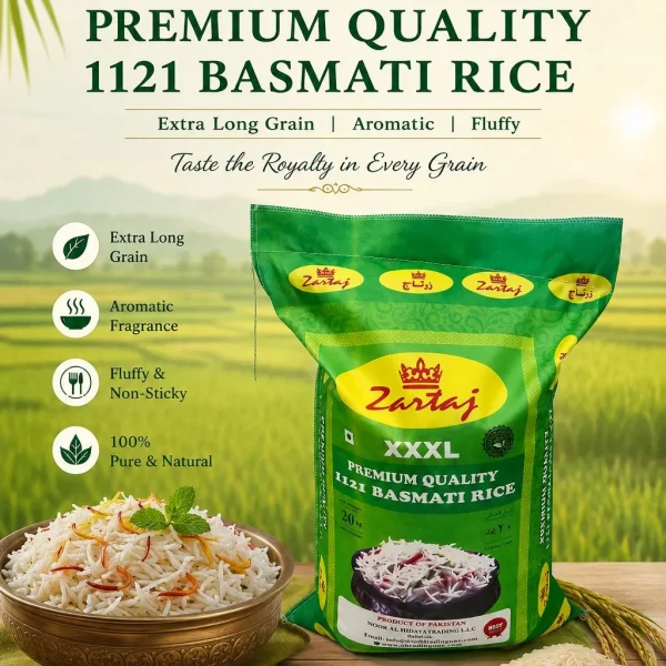 Zartaaj BASMATI Steamed RICE (20 KG Bag) 🇵🇰 – Premium Pakistani Long Grain | Bulk Basmati Rice UAE